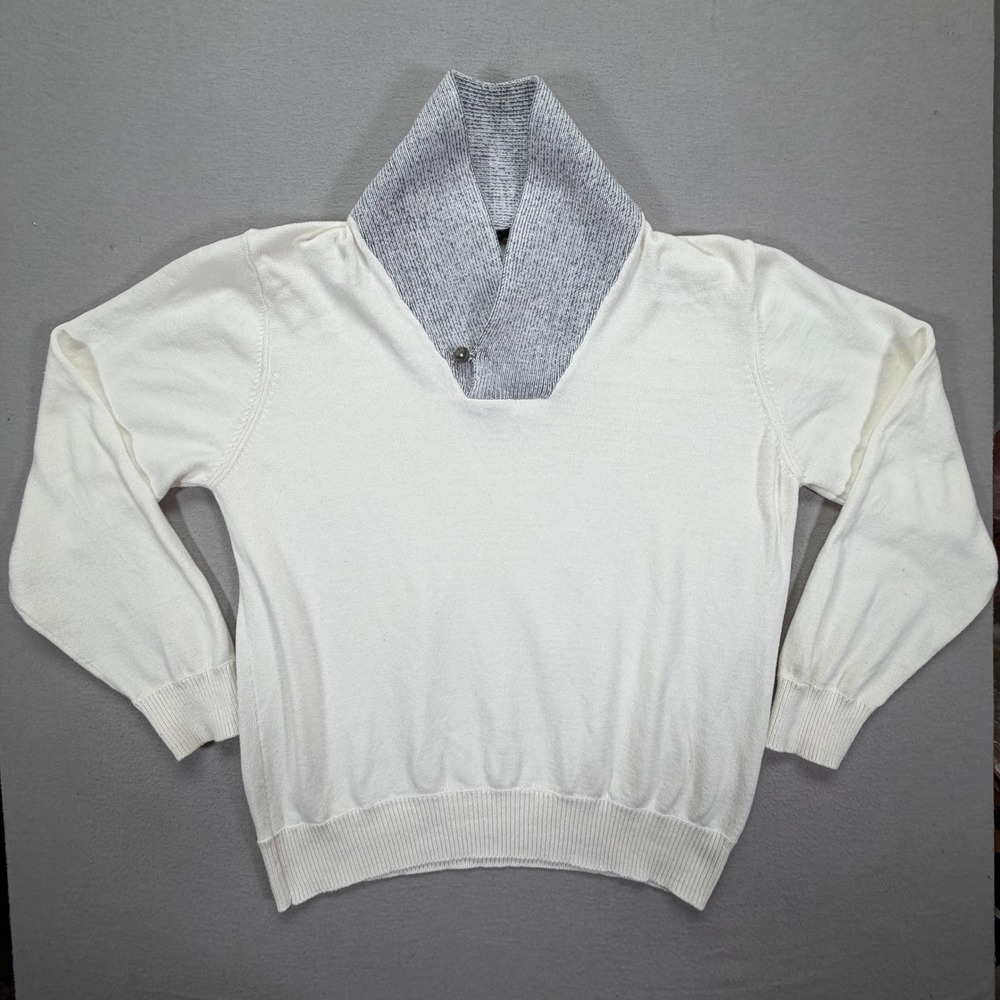 Sean John Mens Sweater Regular Cream Grey Shawl Collar Button Knit 3XL